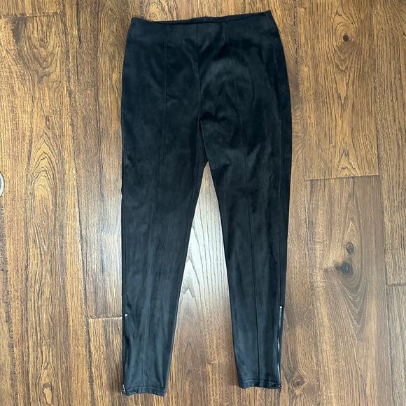 Nordstrom Black Faux Suede High Rise Stretch Slim Dress Pant Small Leggings - Picture 1 of 5